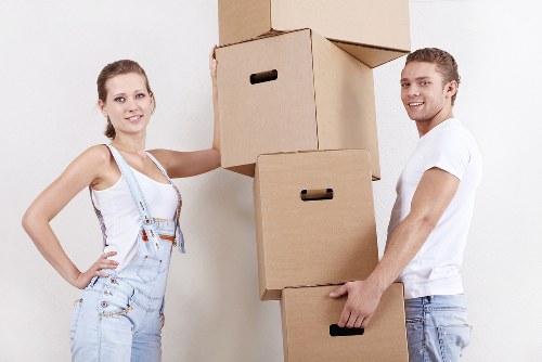 Removal team coordinating an office move in Windsor town centre